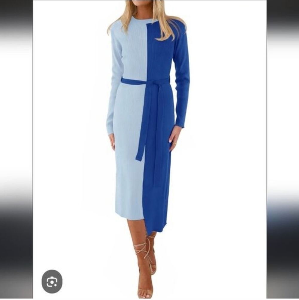 Elegant Blue Colorblock Dress